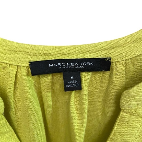 Andrew Marc New York Women’s Linen Blouse Size M Chartreuse Back Gather Design - Picture 9 of 9